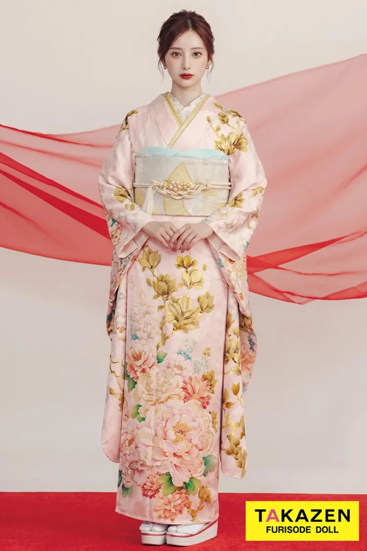 玉響×髙石あかりブランド振袖ネットレンタル　正統派古典　ピンク/淡い色　牡丹柄　かわいい　綺麗　K1275
