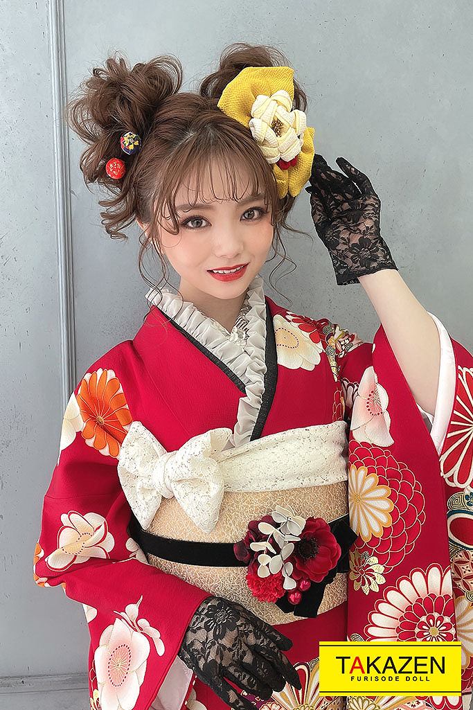 正統派古典　赤/オレンジ　菊柄　おしゃれ　かわいい　ポップ古典振袖　赤地　みゆみゆ　G7