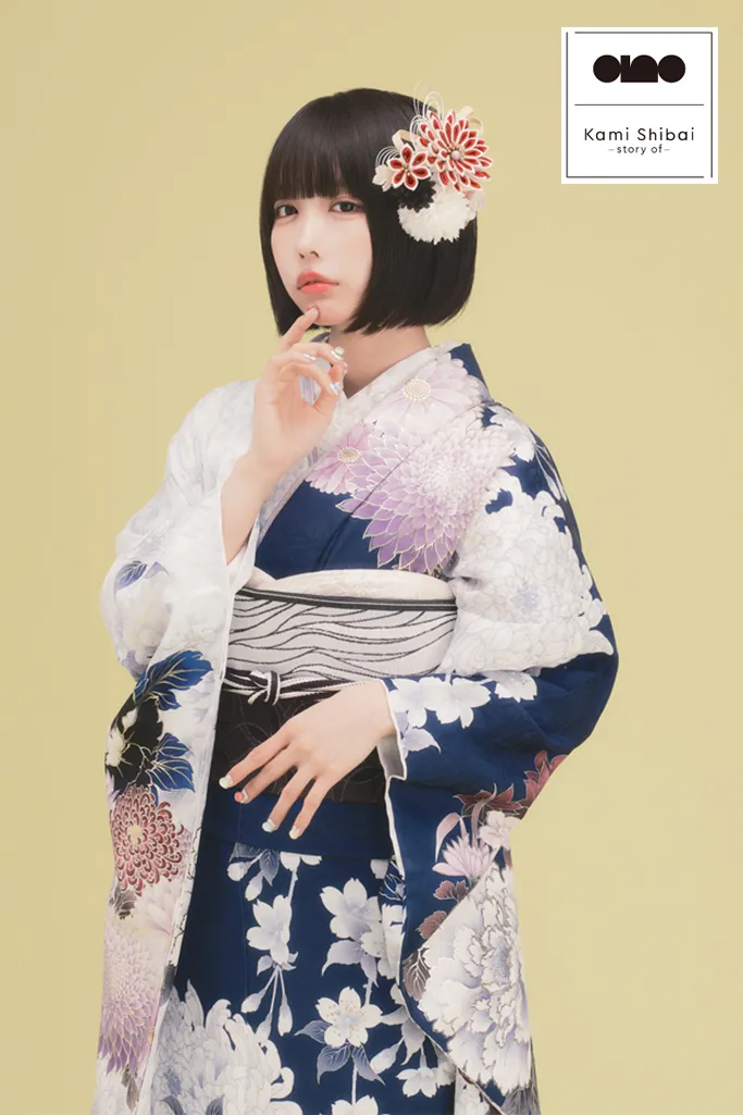 Kami Shibai-story of- anoブランド振袖ネットレンタル　紺色/ネイビー　乱菊柄/大柄　王道　正統派古典　綺麗系　K1252