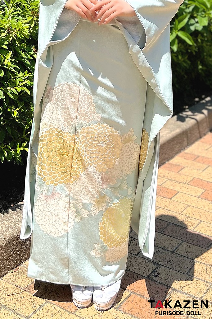 くすみカラー古典　水色(ブルー)　菊柄/シンプル柄　おしとやか　きれいめコーデ　上品　ワントーンコーデ　ペールトーン　YK247