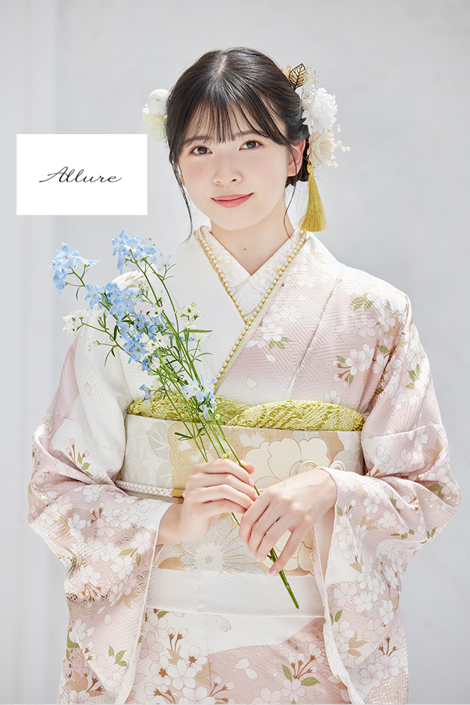 正統派古典　ピンク/白/淡い色　桜柄/柄小さめ　シンプル　きれいめ　かわいらしい振袖ネットレンタル K1239