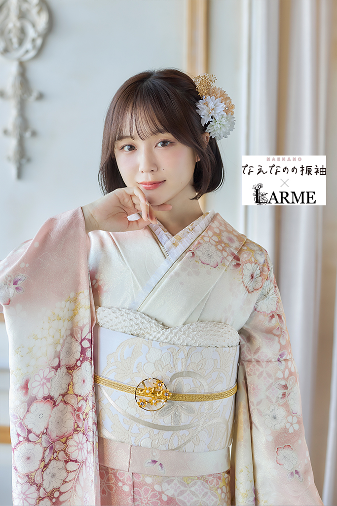 なえなのの振袖×LARME　ピンク　辻が花/藤　正統派古典　かわいい　綺麗系　華やか　上品　ラメ入り生地振袖ネットレンタル　K1241