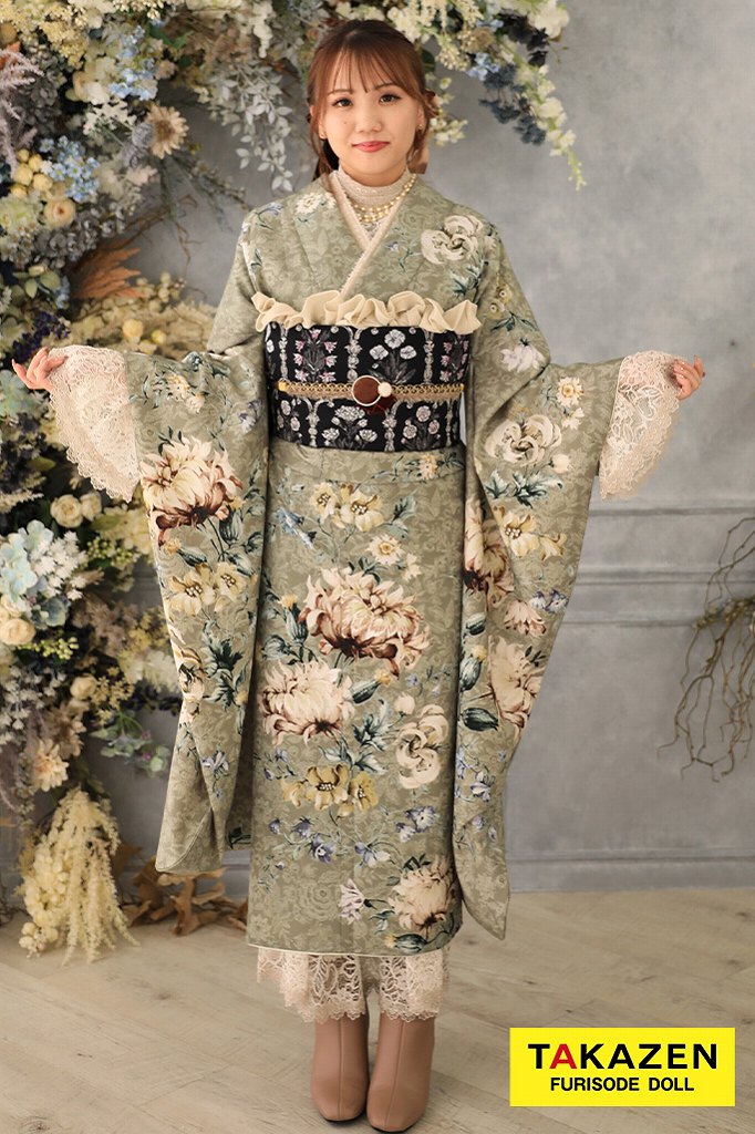 JILLSTUART(ジルスチュアート)振袖ネットレンタル　モスベージュ/くすみグリーン　かわいい　人気　今どき　K623