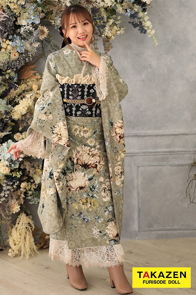 JILLSTUART(ジルスチュアート)振袖ネットレンタル　モスベージュ/くすみグリーン　かわいい　人気　今どき　K623