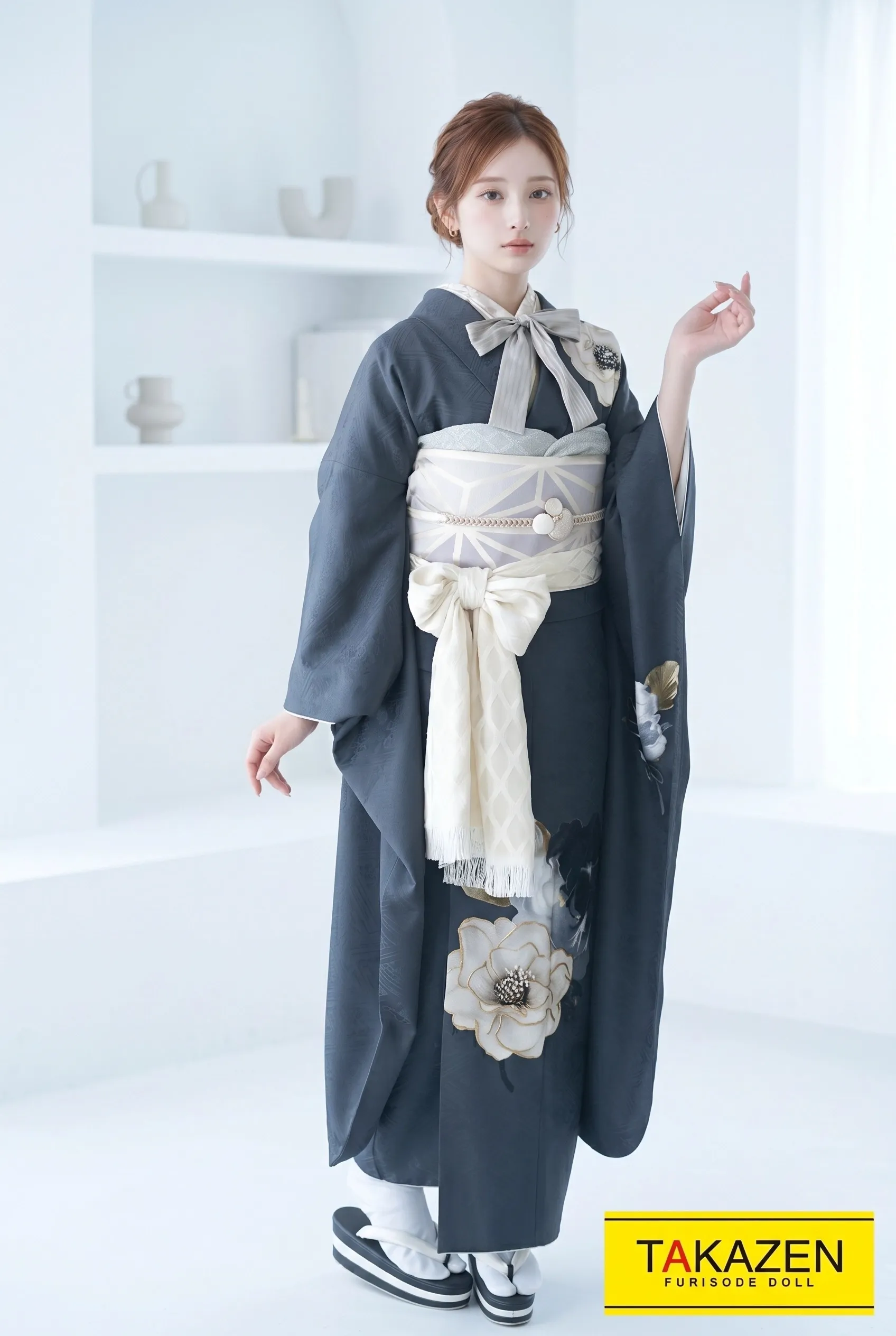 玉城ティナ×紅一点　グレー　ワンポイント柄/バラ柄　シンプル　大人っぽい　ダスティーカラー　ブーツスタイル　YK215