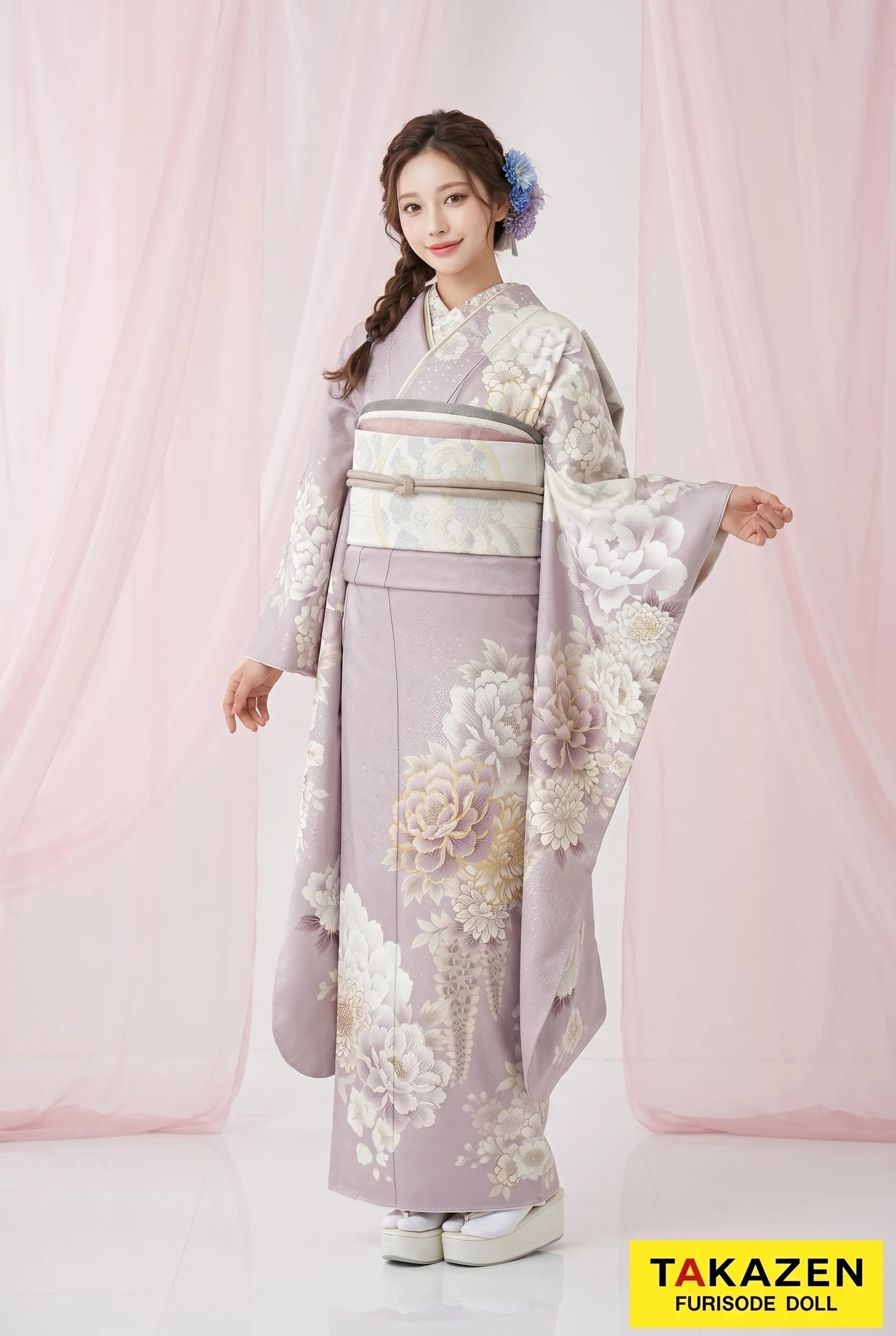 くすみカラー古典　薄い紫/淡色　牡丹柄　淡い色　　大人っぽい　エレガント　透明感のある　假屋崎省吾デザイン振袖　23029