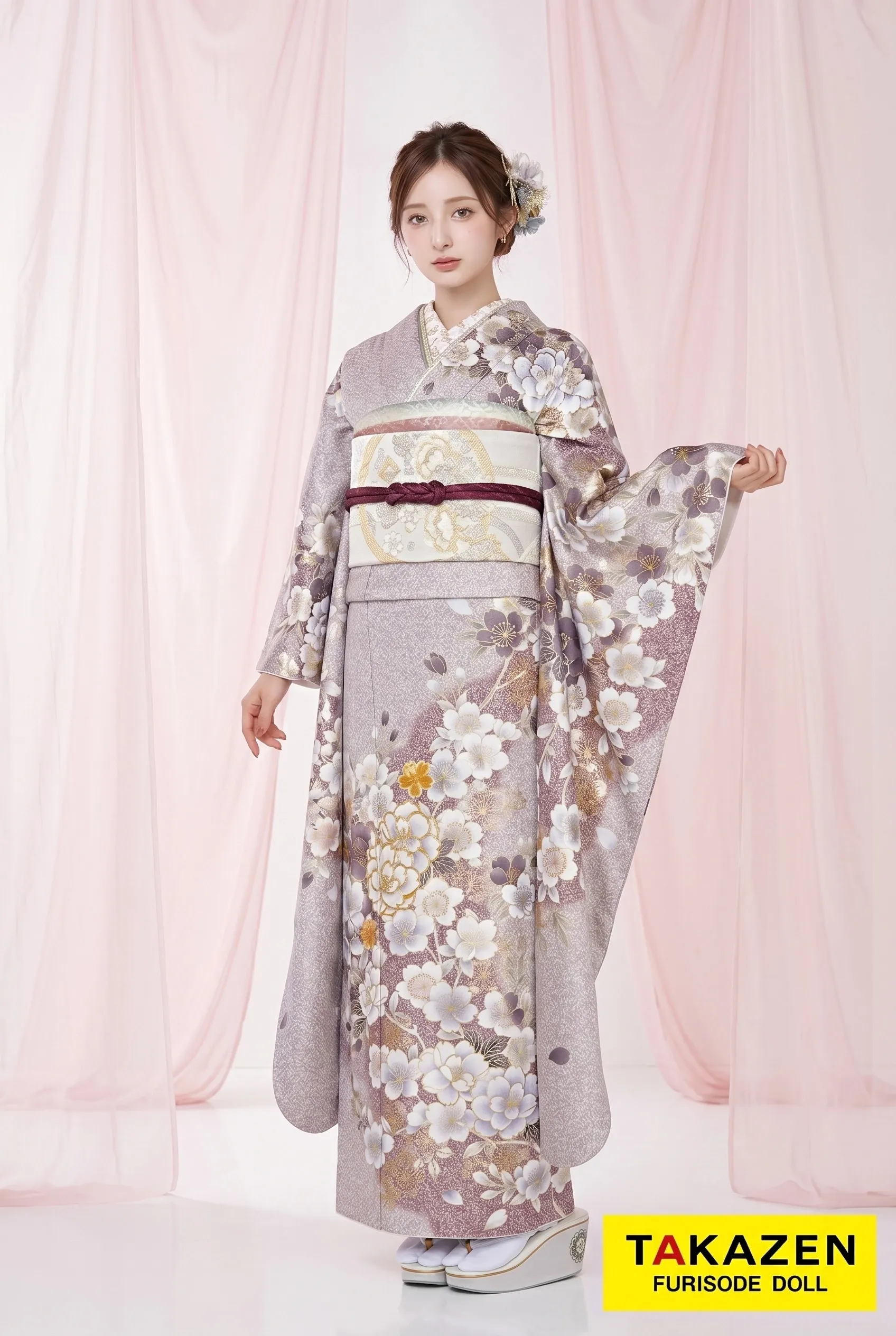 正統派古典　くすみ色/グレー　桜柄　大人っぽい　くすみカラー振袖通販　低身長さんにもおすすめ　弓ライカ　24052