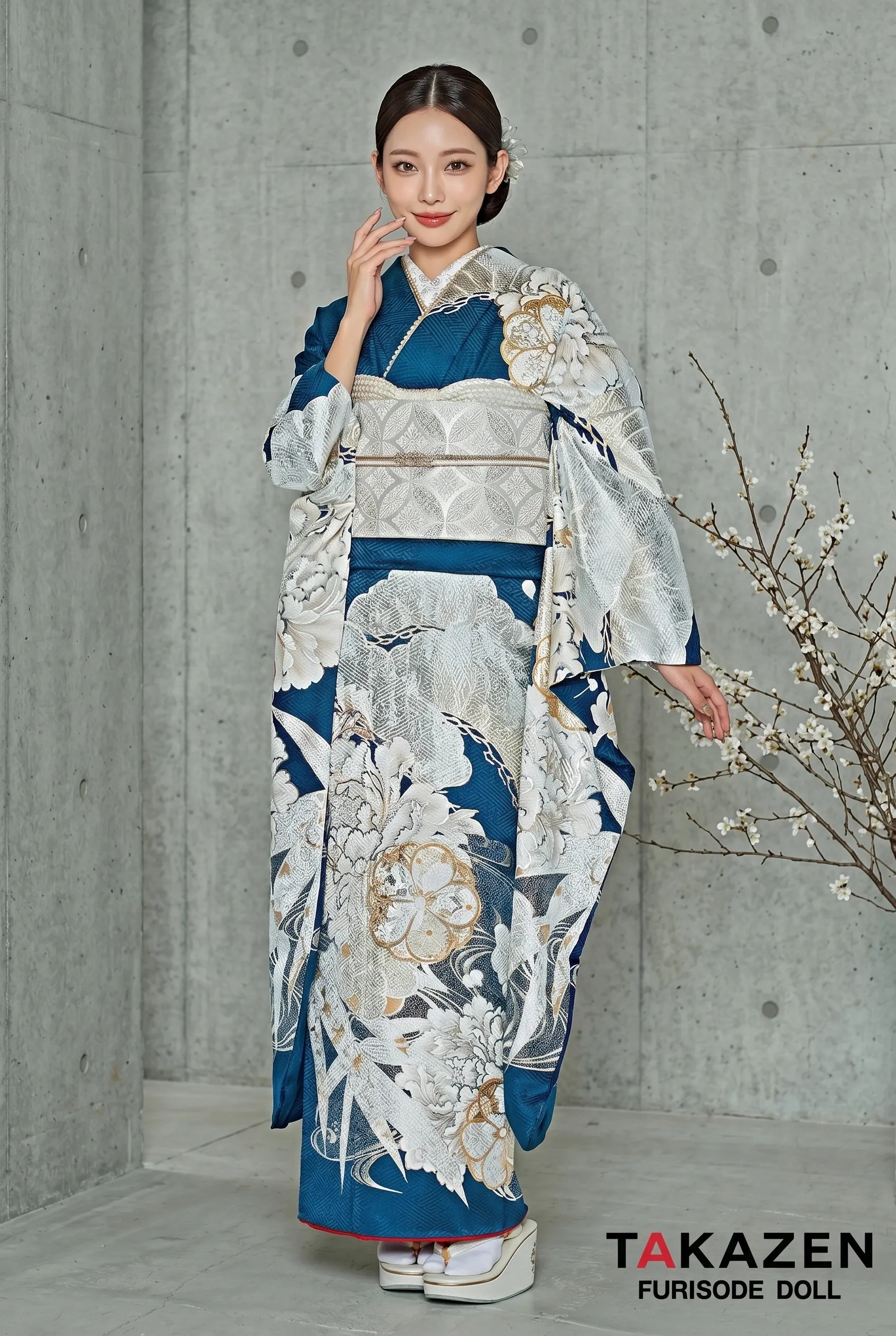 粋古典 ターコイズブルー/青/白 吉祥文様/流水模様 クール 寒色系