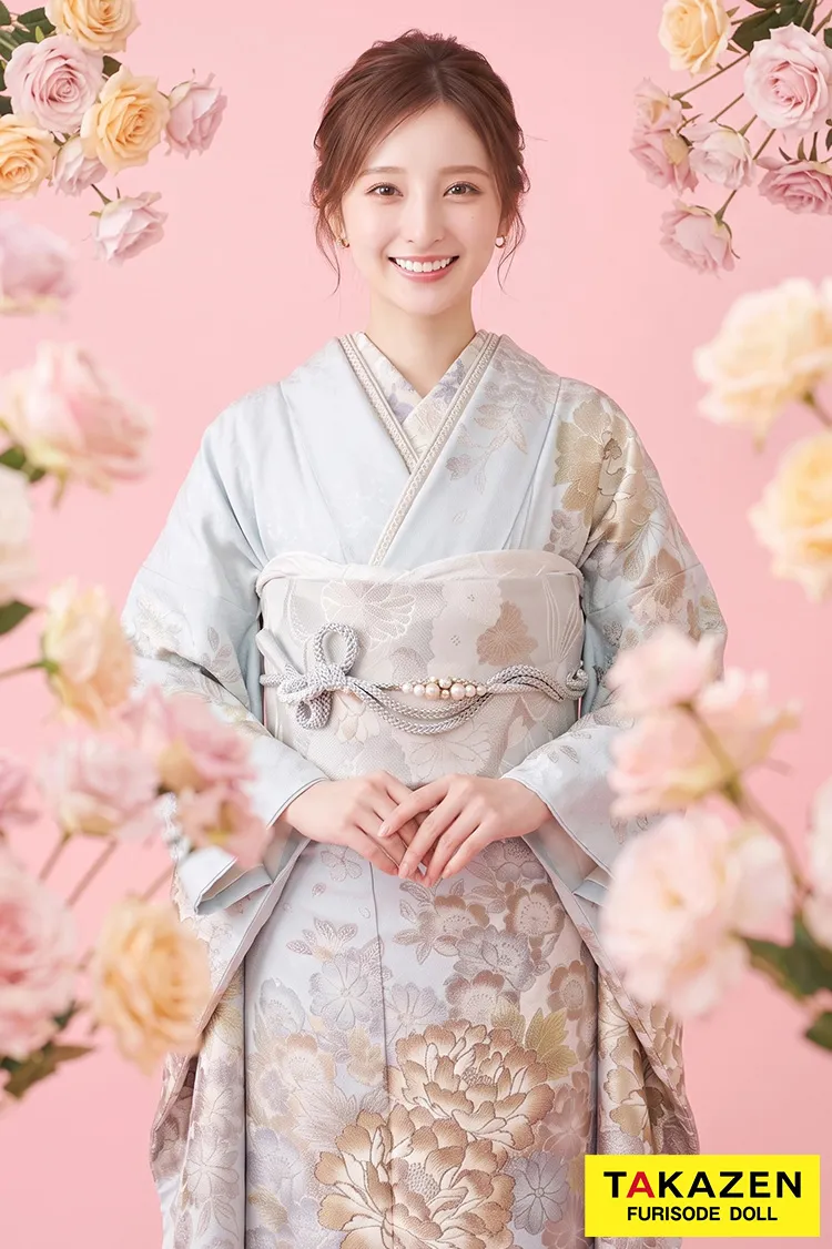 正統派古典振袖ネットレンタル　水色/くすみブルー　綺麗な振袖　上品　大人かわいい　YK252
