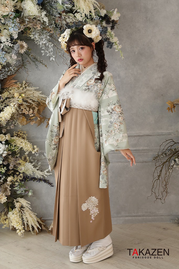 キュートガーリー　ミントグリーン　ニュアンス柄　フェミニン　華やか　かわいい袴ネットレンタル　ふーりー　GH1
