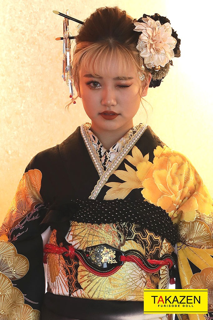 ジャパンモード　　黒/黄　　牡丹柄　花魁風　渋い　派手　かっこいい　ギャル　中村りおん　G21