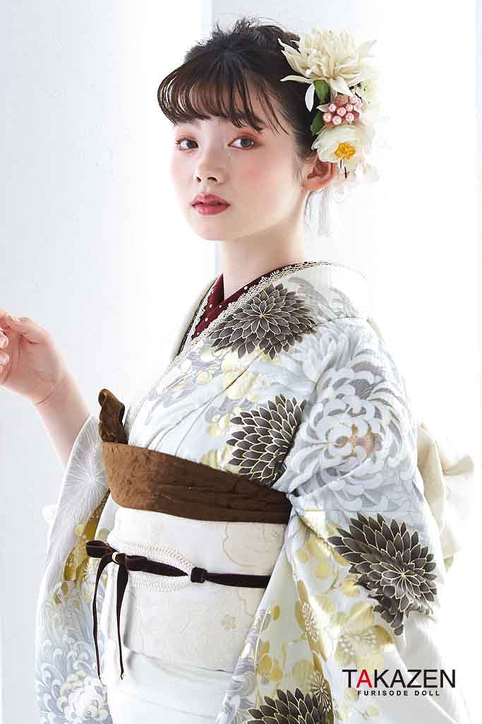 くすみカラー古典　淡色/白/オフカラー　淡い色　ダスティーカラー　くすみ系　爽やか　乱菊柄/古典柄　大人っぽい淡色振袖　南琴奈　LB13