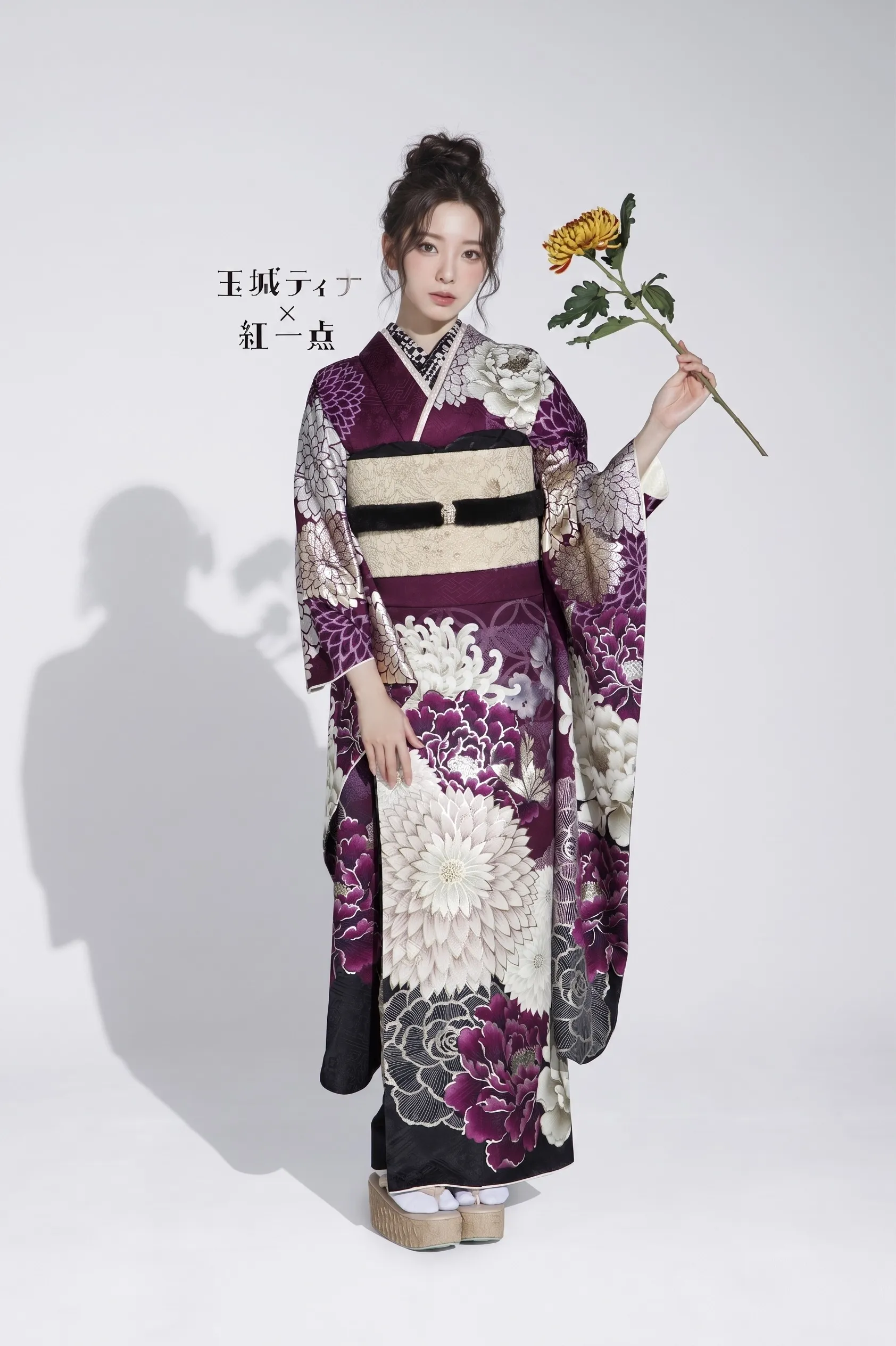 玉城ティナ×紅一点ブランド振袖ネットレンタル　ワインレッド/紫　大柄/乱菊　豪華　大人っぽい　古典柄　目立つ　かっこいい　K1181