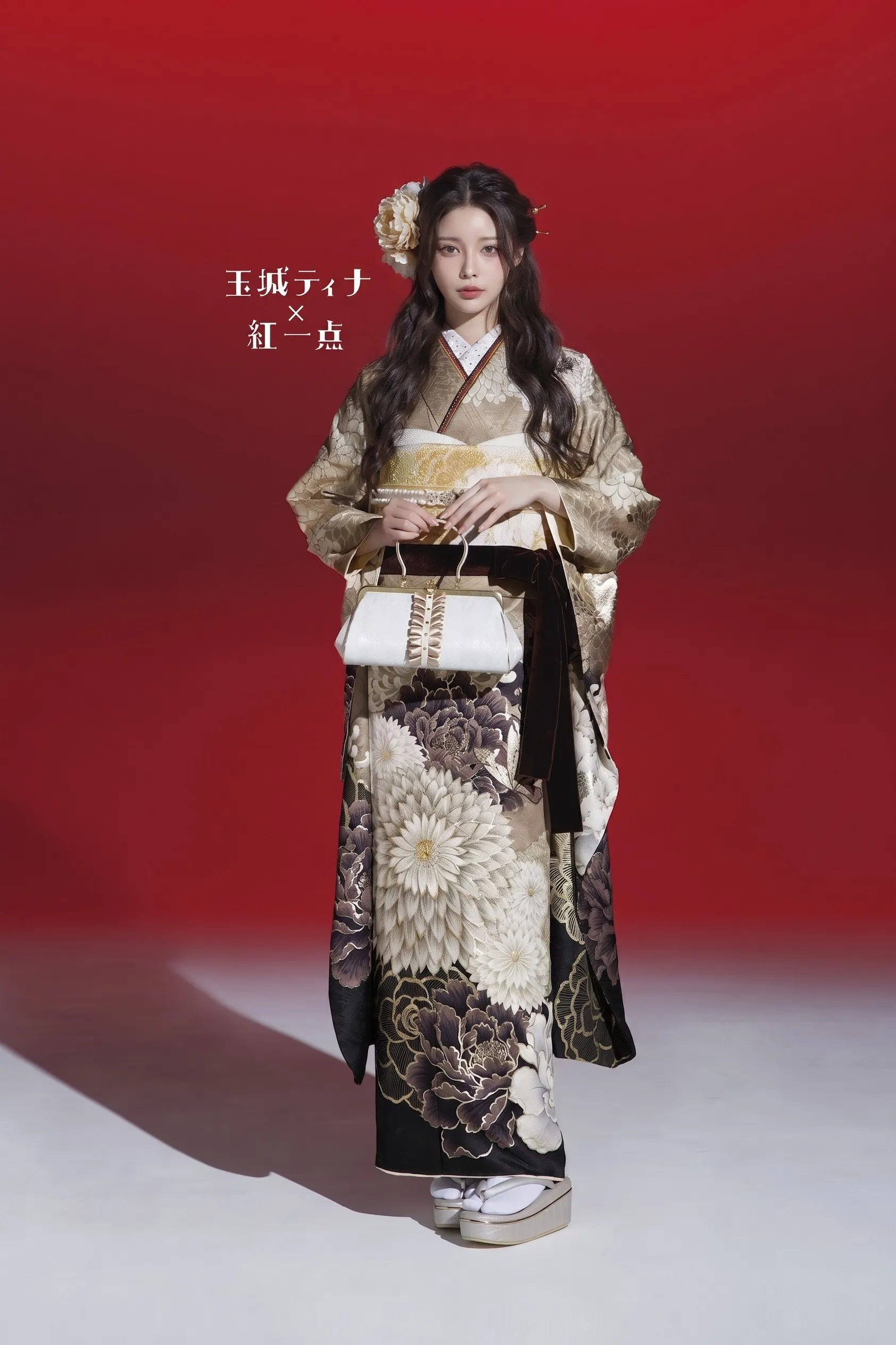 玉城ティナ×紅一点ブランド振袖ネットレンタル　ベージュ/ダスティーカラー　大柄/乱菊　大人っぽい　古典柄　おしゃれ　K1182