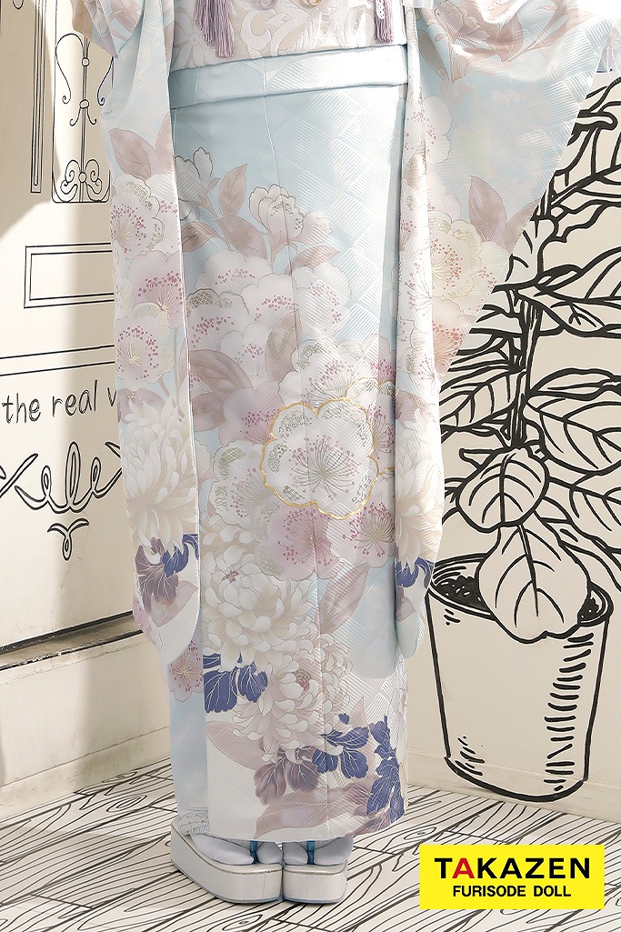 くすみカラー古典　水色/淡い色　梅柄/菊柄　爽やか　ミスティカラー　かわいい振袖ネットレンタル　ブリッジマン遊七　K1105