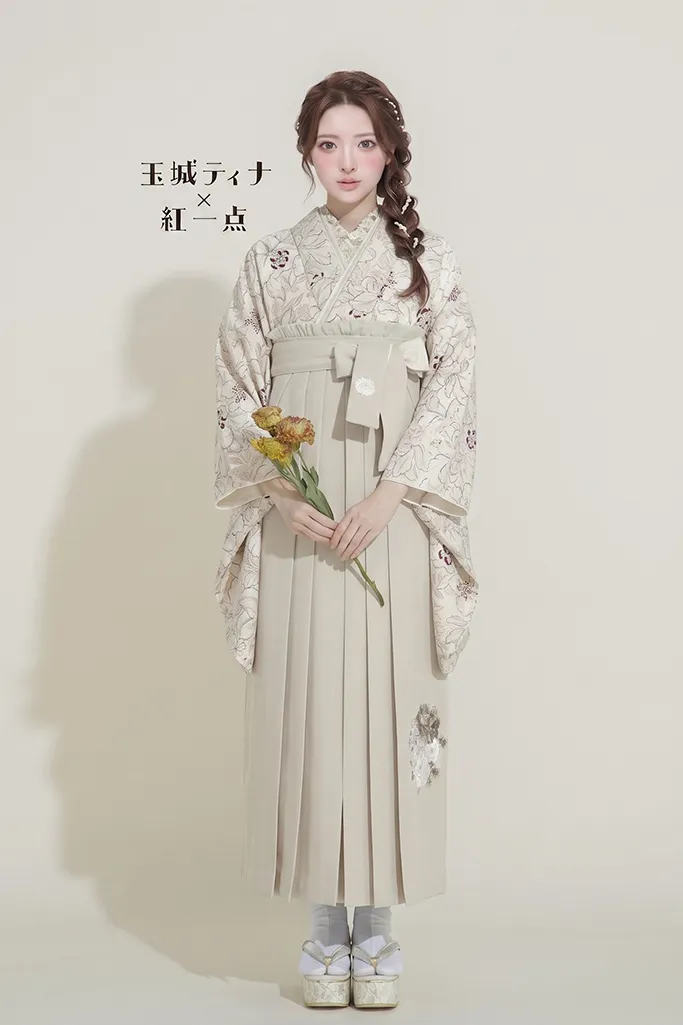 玉城ティナ×紅一点袴ネットレンタル　ペールピンク/ベビーピンク　すみれ柄　可愛らしい　ガーリー　くすみカラー　R24074