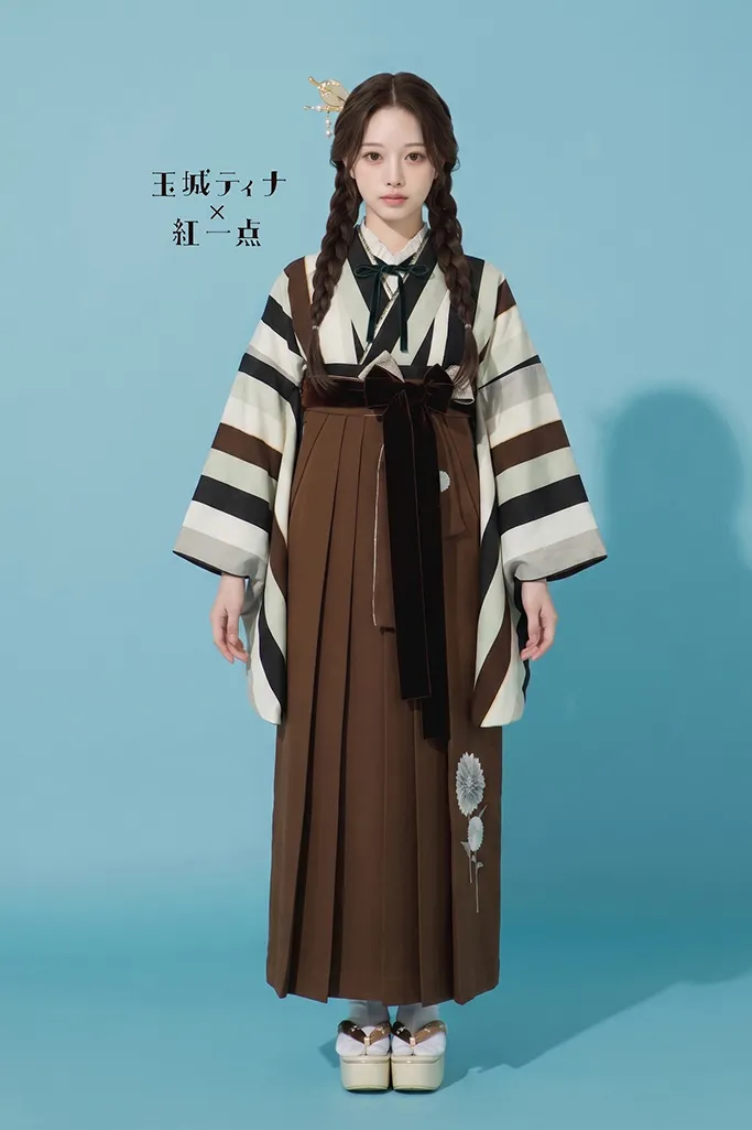 玉城ティナ×紅一点袴ネットレンタル　くすみ/黒/茶/アイボリー　ストライプ　シンプル　オシャレ　淡い色　R22022
