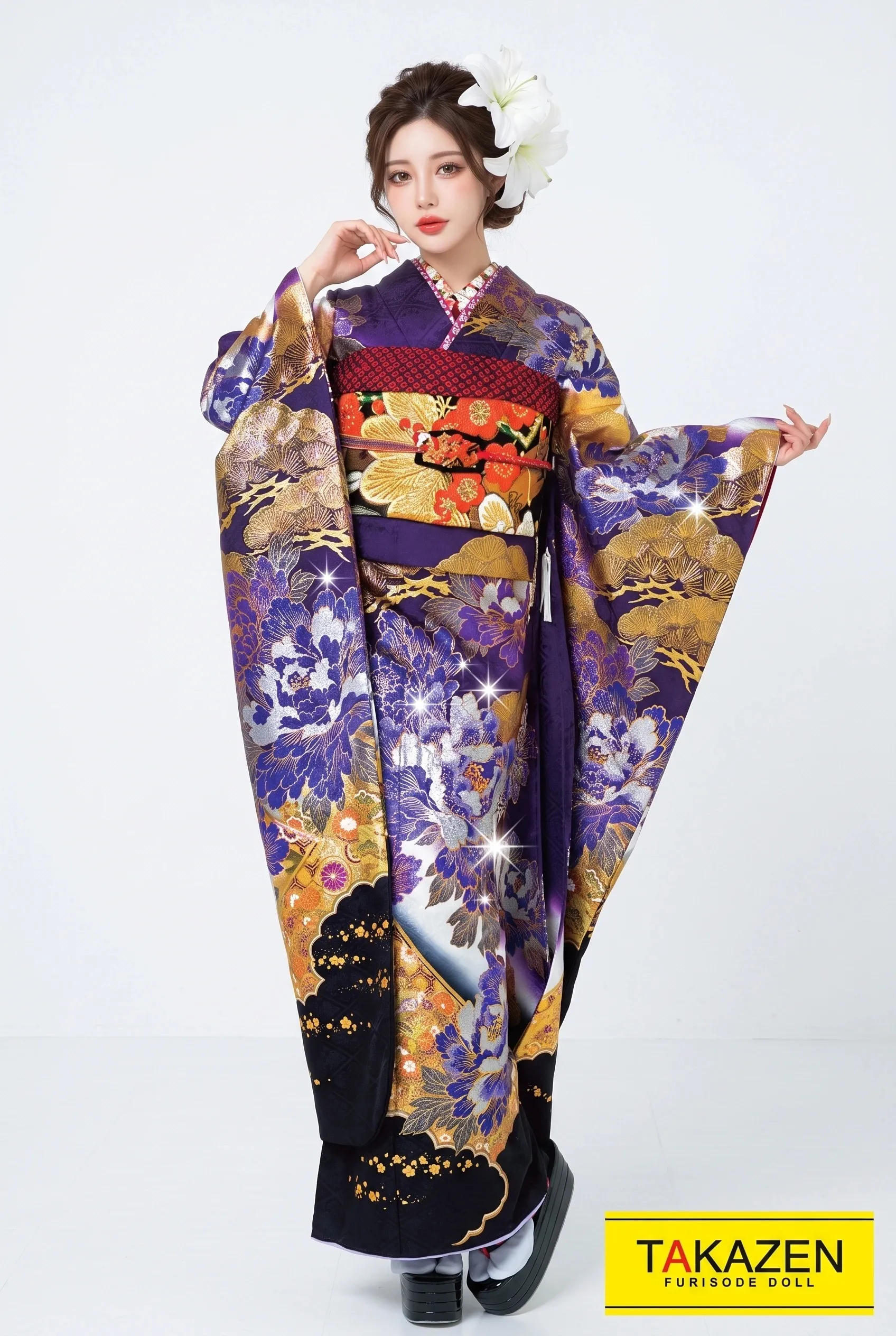 ジャパンモード　紫/黒/金　花魁風　渋い　レディース　派手　目立つ　キラキラスワロフスキー付き　23045