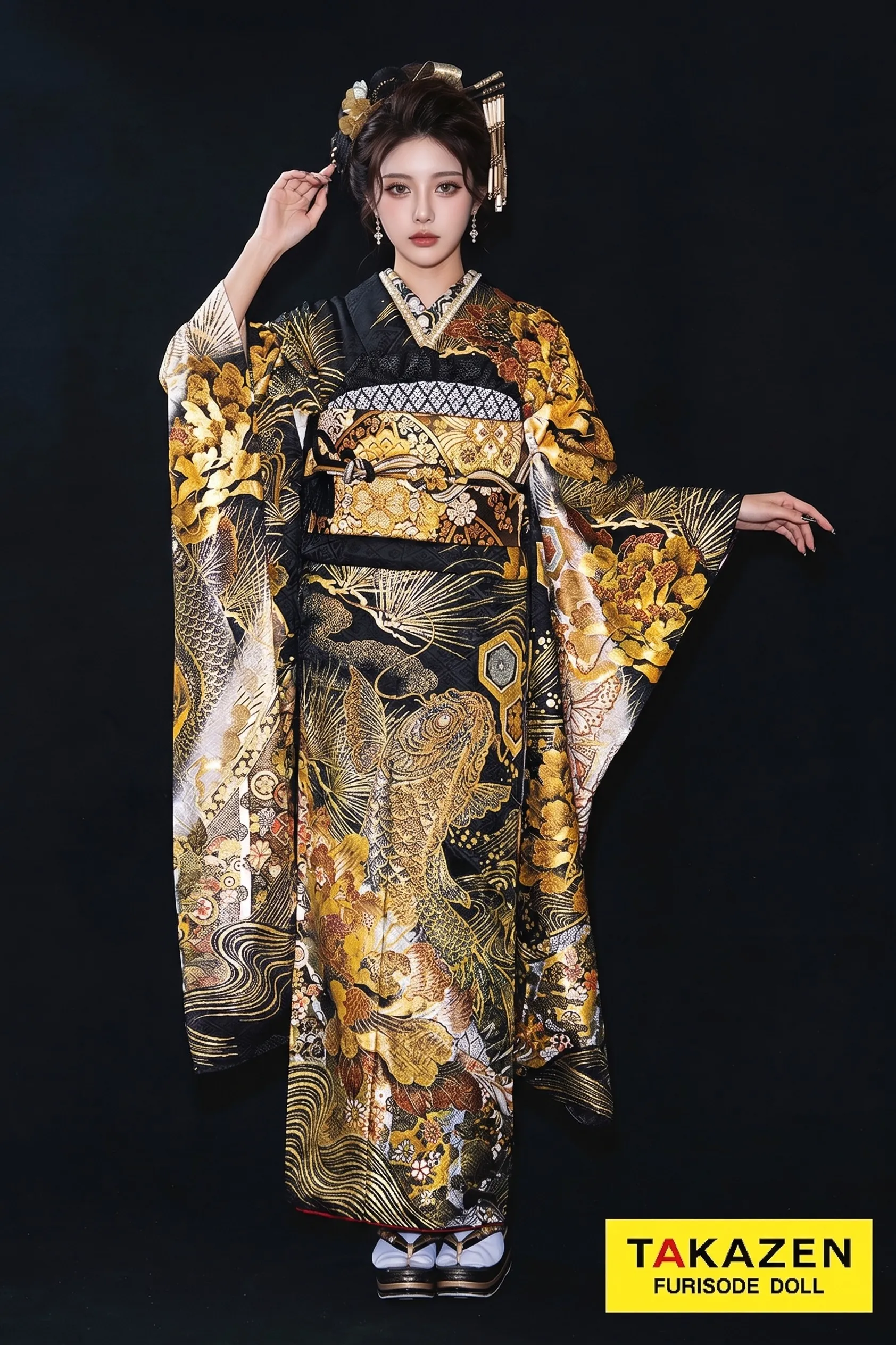 ジャパンモード　黒/金/ゴールド　鯉柄/和柄　渋い　派手　目立つ　かっこいい　ギャル　キラキラスワロフスキー　極妻風　ぴょな　25083