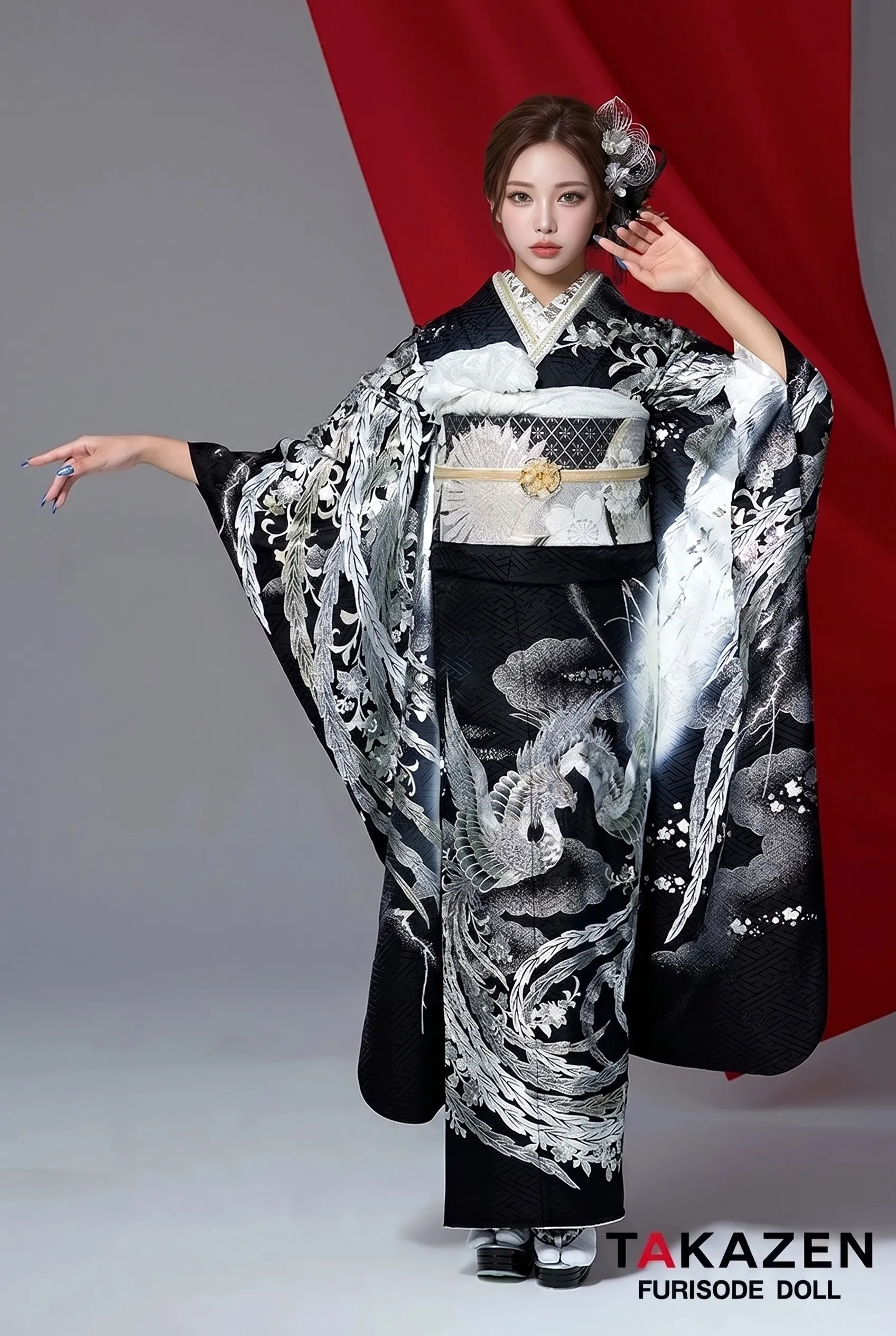 ジャパンモード　黒/シルバー　鳳凰　かっこいい　いかつい　派手　目立つ　花魁風　スワロフスキー付き　中村りおん　26075