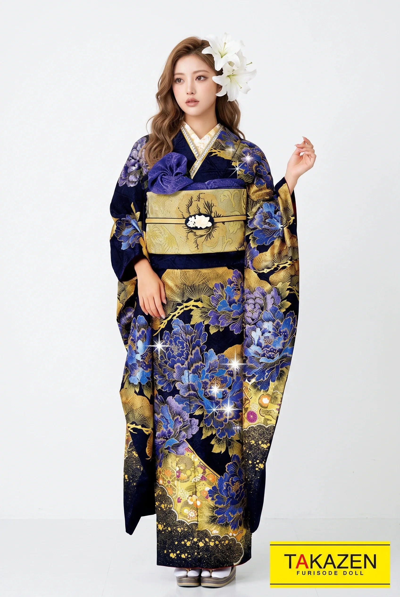 ジャパンモード　　紫/黒/金　花魁風　　派手振袖ネットレンタル　大人っぽい　渋い　人気　キラキラスワロフスキー付き　32139