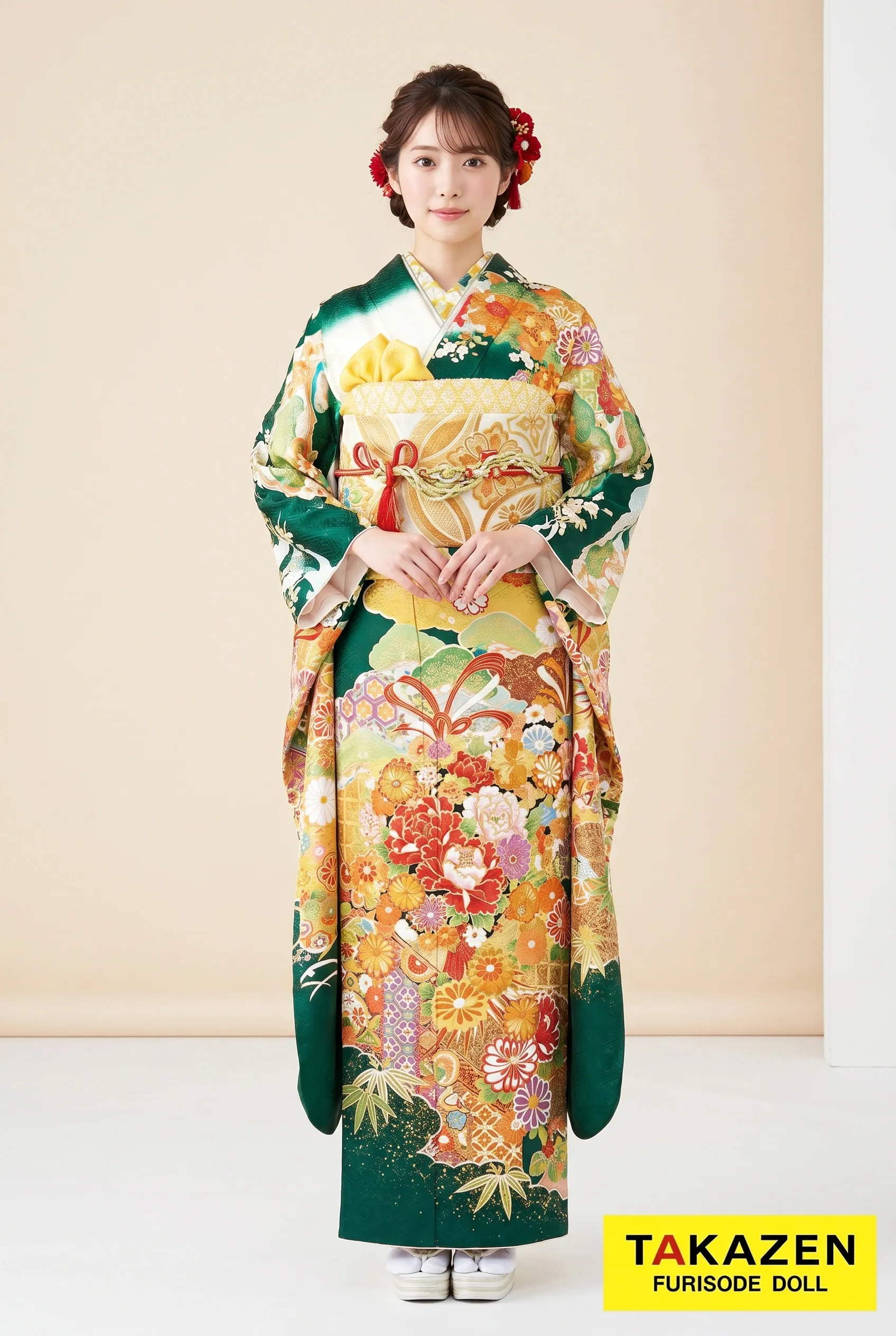 正統派古典　緑/白金　金彩牡丹柄　豪華　桂由美プレミアム振袖ネットレンタル　上品　おしとやか　清楚　21037