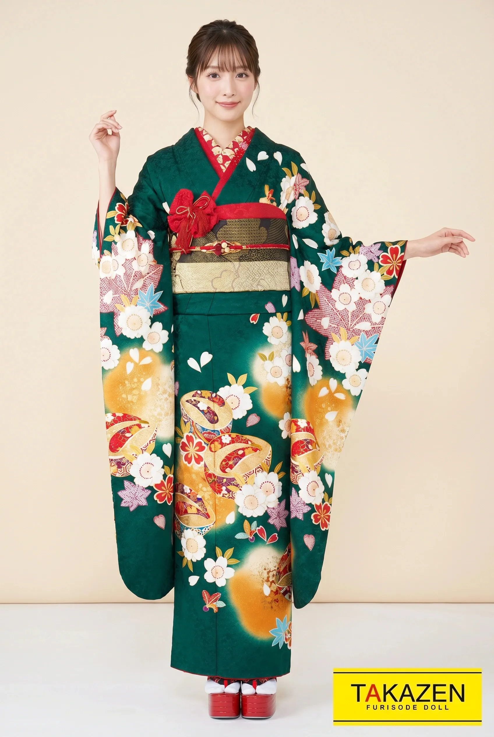 正統派古典　緑/グリーン/からし　ウサギ柄/こっぽり柄　大人っぽい　シンプル古典柄振袖ネットレンタル　人と被らない　32050