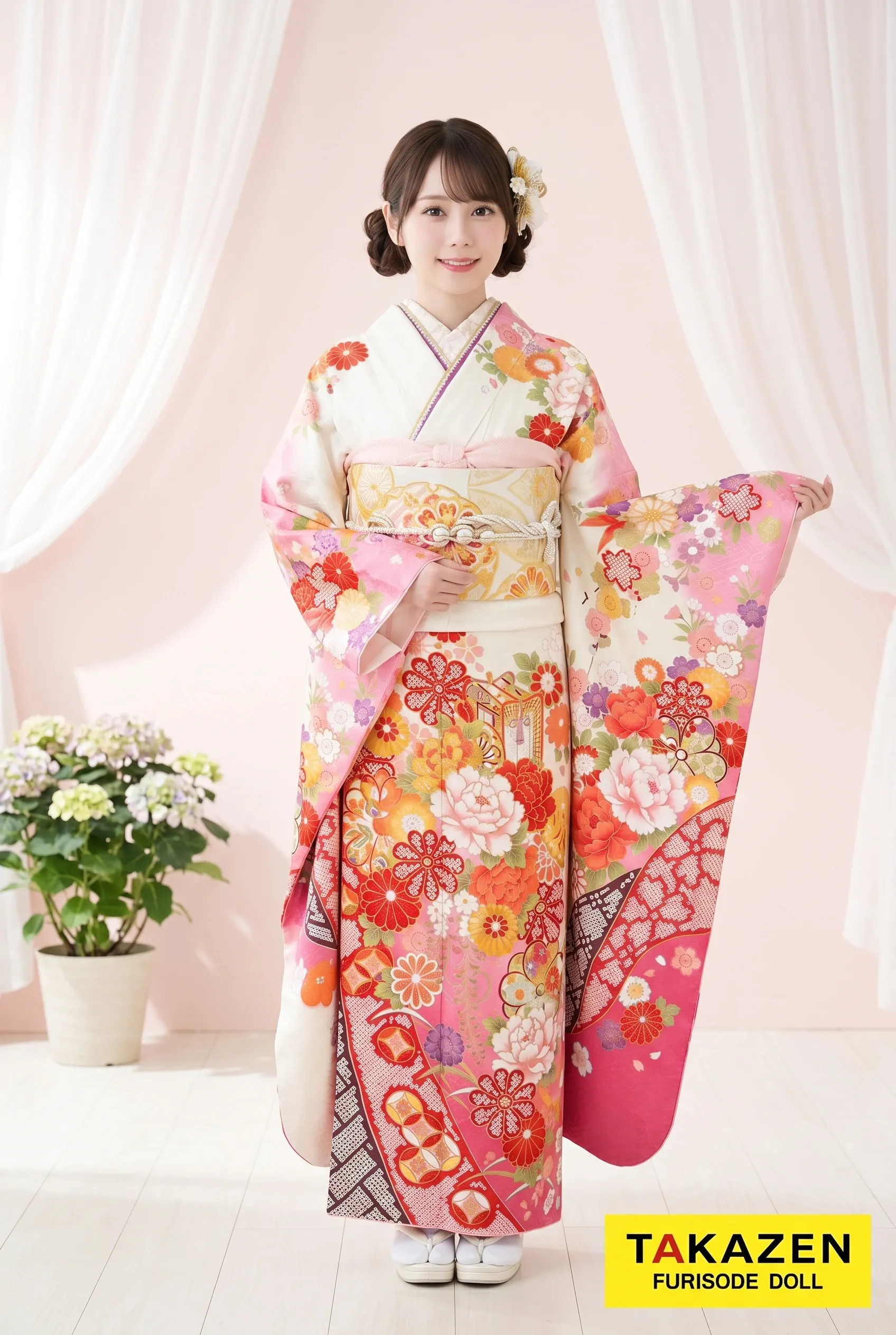 正統派古典 ピンク 牡丹柄/御所車柄 華やか 可愛い 上品 ピンクコーデ