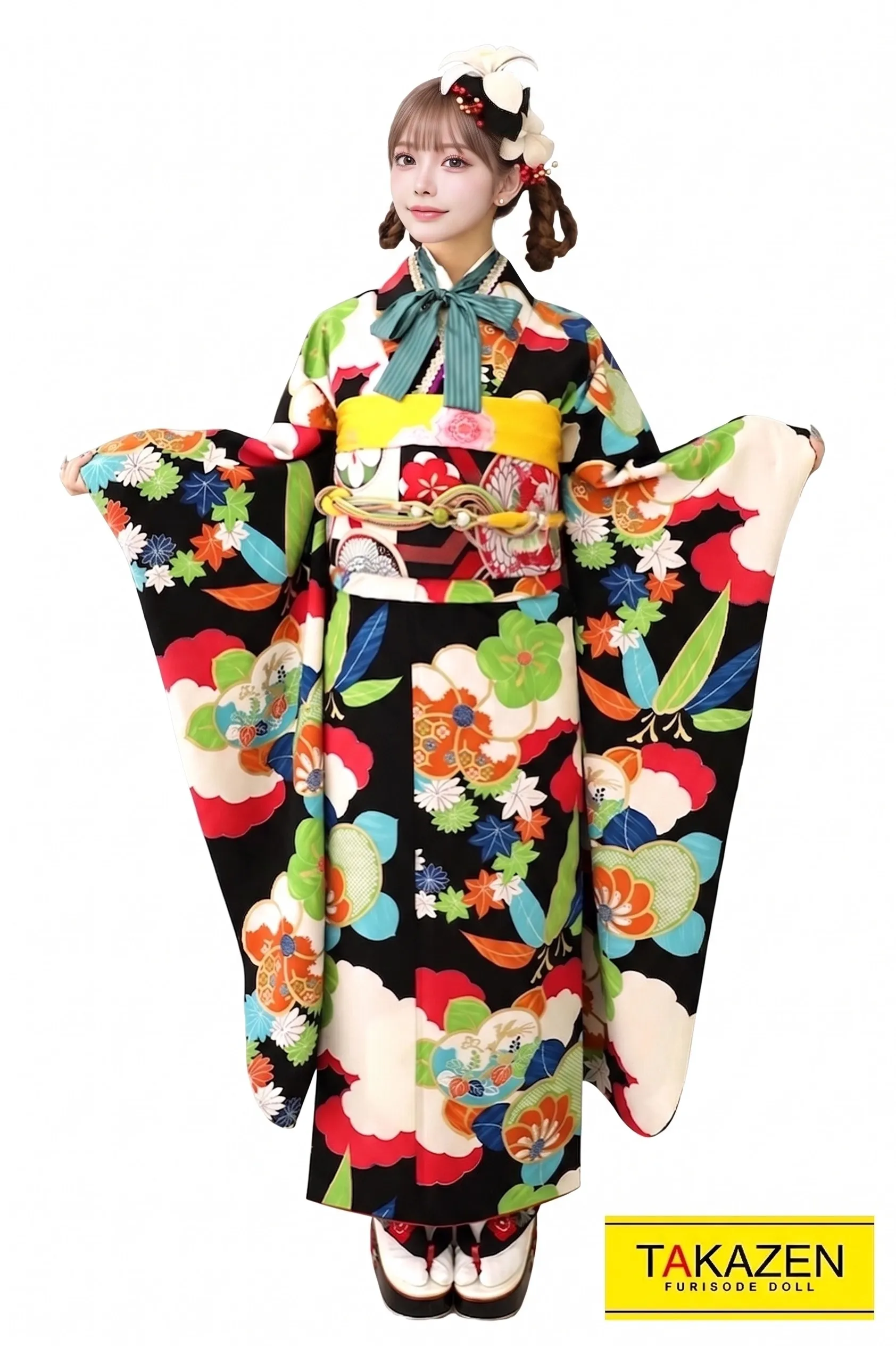 格安レトロ　黒/赤　和柄　カラフル　個性的　モダン振袖ネットレンタル　中華風　華やか　#F0009