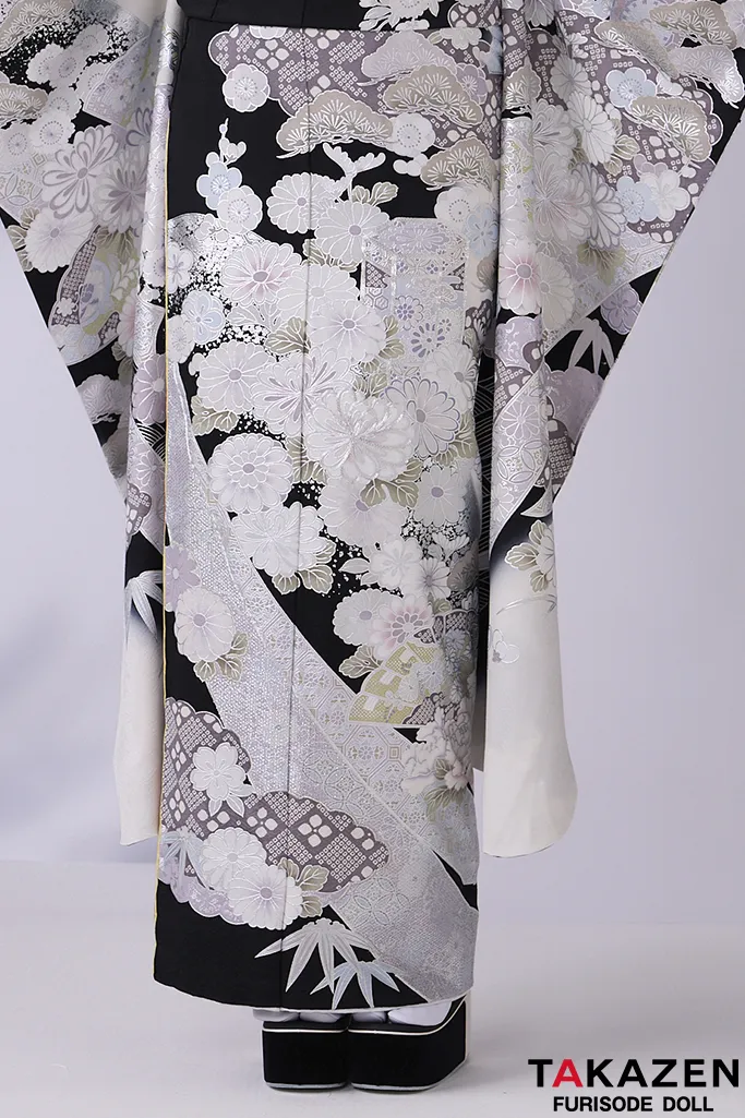 高級古典　関芳/最高級金彩刺繍友禅　黒/シルバー　レース　かっこいい　大人っぽい振袖　天翔天音　26033