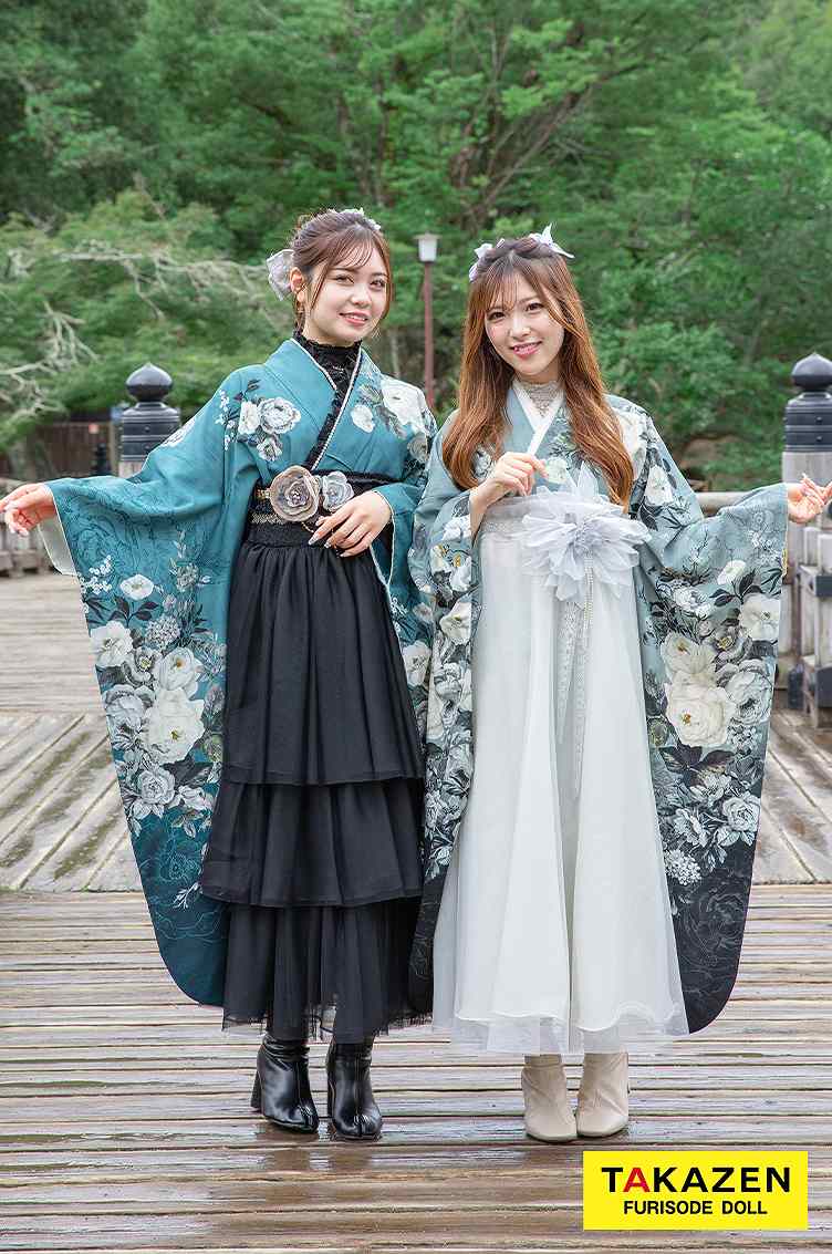 くすみガーリー　青/ブルー　花柄/洋風柄　オシャレ　ドレス袴　被らない着こなし　ブーツコーデ　JILL STUART(ジルスチュアート)袴ネットレンタル　RY160