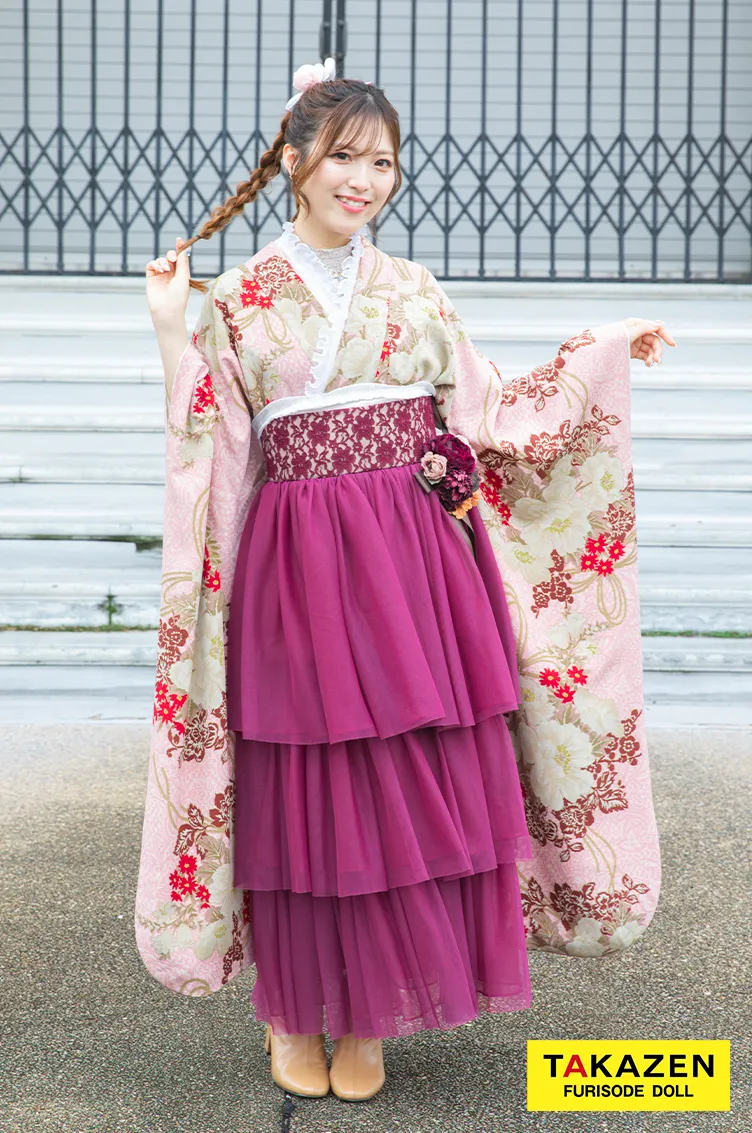 くすみカラーレトロ　ピンク/ダスティーカラー　総レース　かわいい　ガーリー　アンティーク調袴ネットレンタル　ブーツコーデ　R25004