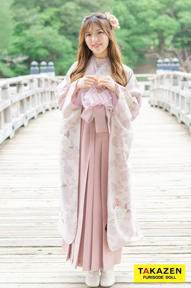 くすみカラーガーリー　ピンク/かわいい　薔薇柄　フェミニン　おしゃれ　かわいい　トレンド袴ネットレンタル　ブーツスタイル　R25008