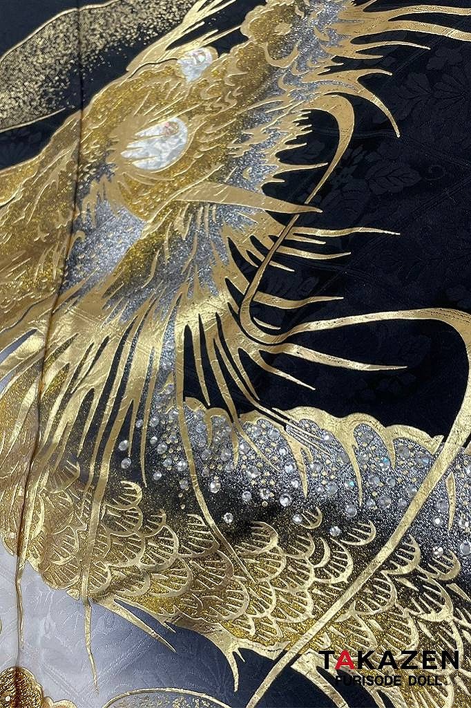 ジャパンモード　黒/金(ゴールド)　本家龍柄　いかつい　派手　渋い　花魁風振袖(進撃のノア様着用)　キラキラスワロフスキー付き　香川るな　32134