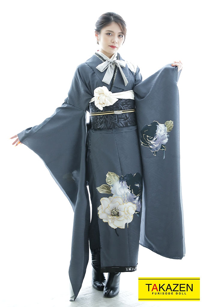 玉城ティナ×紅一点　グレー　ワンポイント柄/バラ柄　シンプル　大人っぽい　ダスティーカラー　ブーツスタイル　YK215