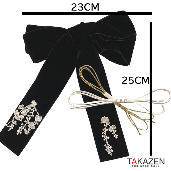 ワンポイント刺繍ベロアリボン髪飾り通販♡(鈴蘭柄) 黒|【全国対応