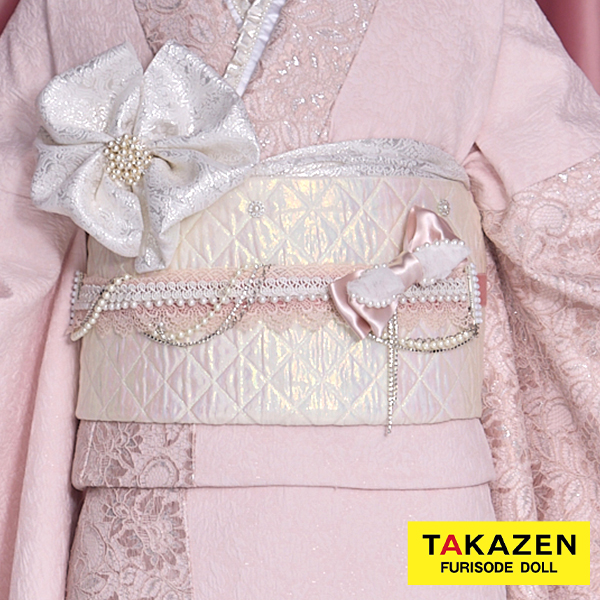 パールチェーン付き帯締めネットレンタル　リボンパーツ　かわいい　おしゃれ　白　ヘップバーン