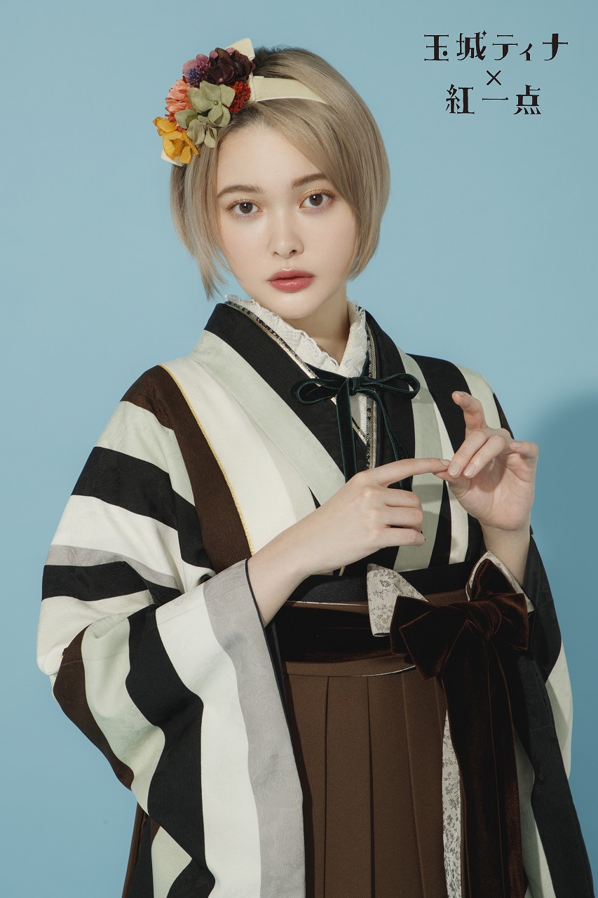 玉城ティナ×紅一点袴ネットレンタル　くすみ/黒/茶/アイボリー　ストライプ　シンプル　オシャレ　淡い色　R22022