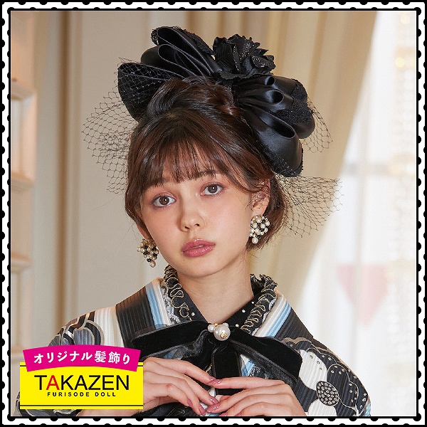 かわいい派手豪華髪飾り通販(目立つリボン)　オシャレカワイイチュール付き　黒