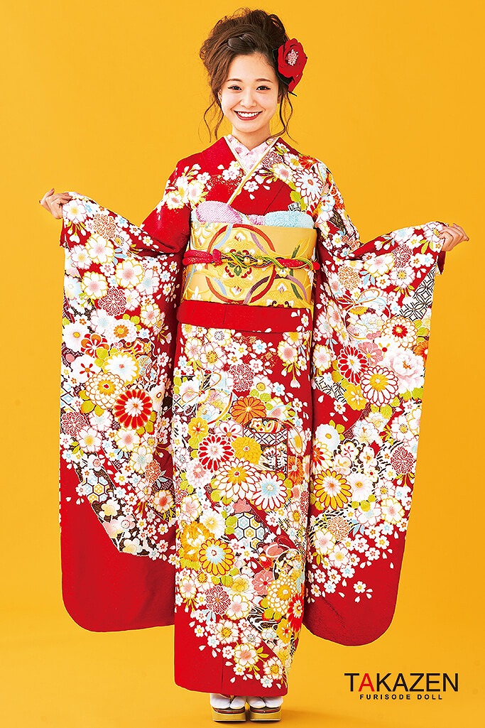 正統派古典　赤/白/クリーム　菊柄/小花柄/絞り風柄　上品　　かわいい古典振袖ネットレンタル　毎年人気　定番　華やか　32071