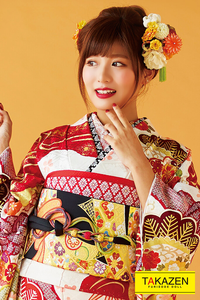 正統派古典　白/赤　松柄/大柄　綺麗　絞り風古典振袖ネットレンタル　大人　可愛い　32041