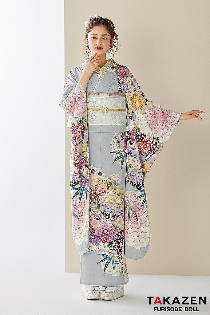 くすみカラー古典　グレー/ニュアンスカラー　菊柄　清楚　大人っぽい　上品　統一感のある着こなし　ブリッジマン遊七　25022