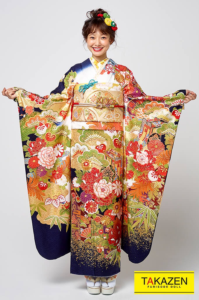 高級古典　白/青色(ブルー)　牡丹柄　豪華　桂由美デザイン振袖　上品古典振袖ネットレンタル　華やか　　22024