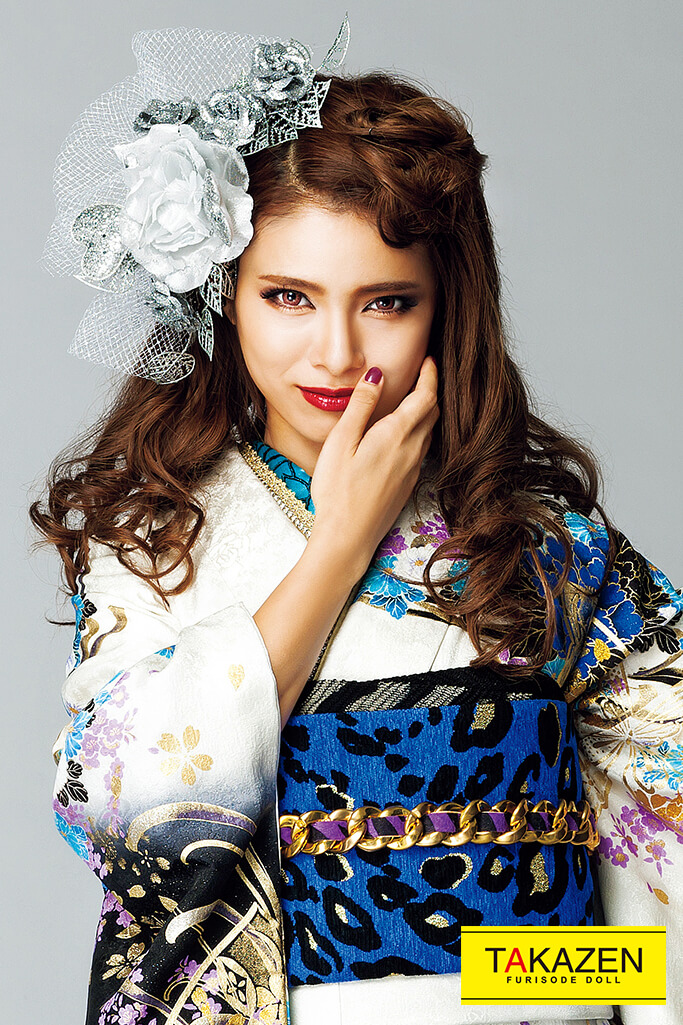 成人式人気着物 ギャル振袖 通販レンタル 派手可愛いモード系 人と被らないヒョウ柄 白 ブルー 青色 黒 F0080 全国対応 振袖レンタルならフリソデドール 成人式振り袖 卒業式袴レンタルno 1