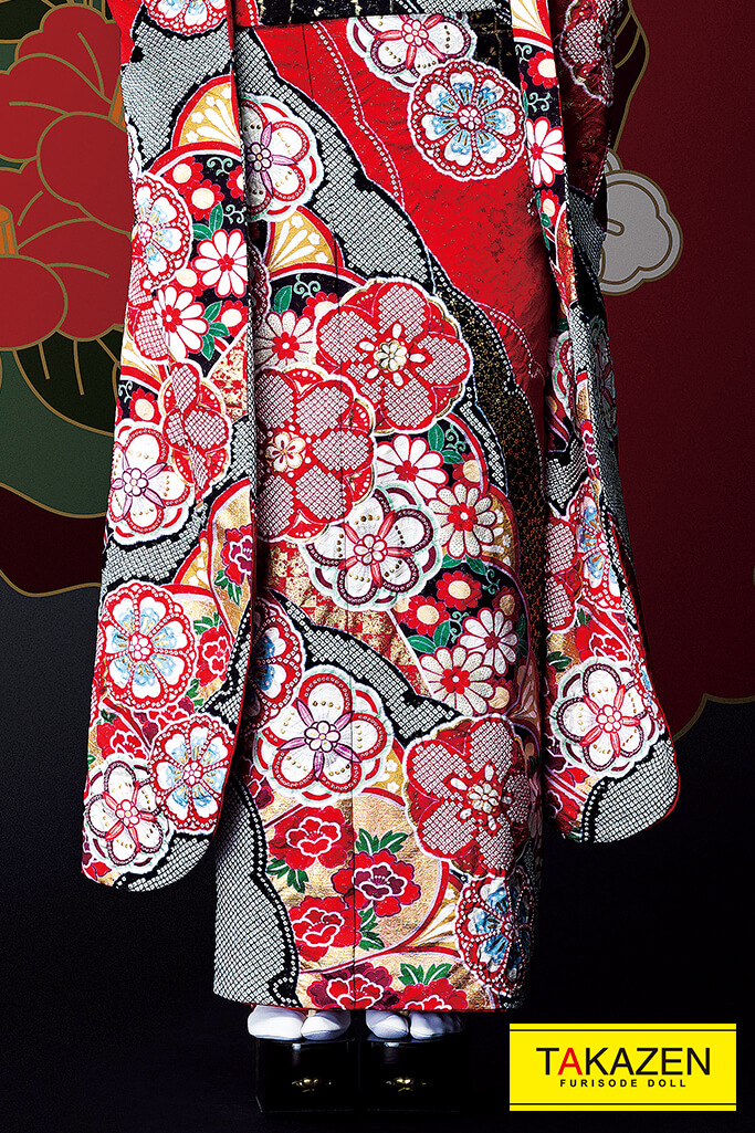 ジャパンモード　　赤/黒　絞り柄　高級　かっこいい振袖ネットレンタル　粋な花魁風　#F0104