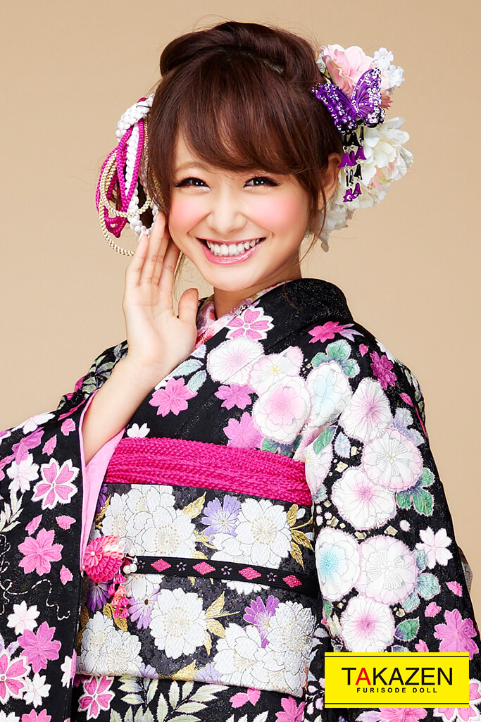 正統派古典　黒/ピンク/白　　辻が花柄/唐絞り　上品　かわいらしい振袖ネットレンタル　おしとやか　#F0048