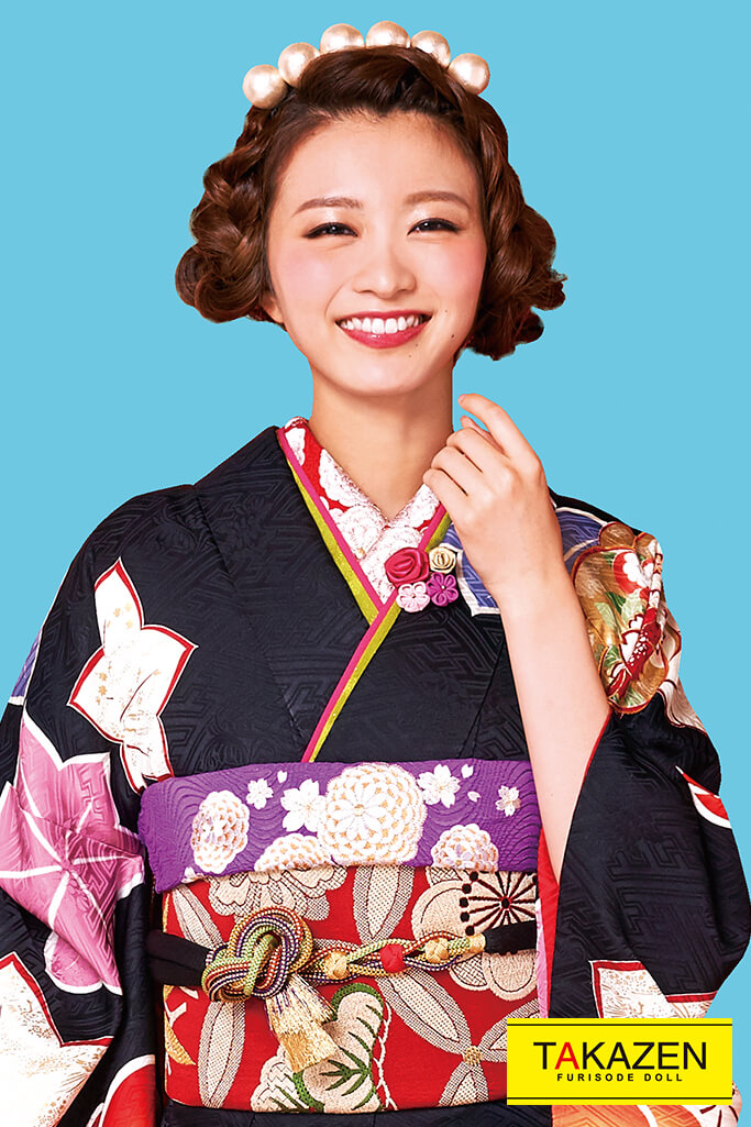 格安レトロモダン　黒/紫/オレンジ　和風/紅葉柄　個性的　大人っぽい　レトロ古典振袖ネットレンタル　#F0041