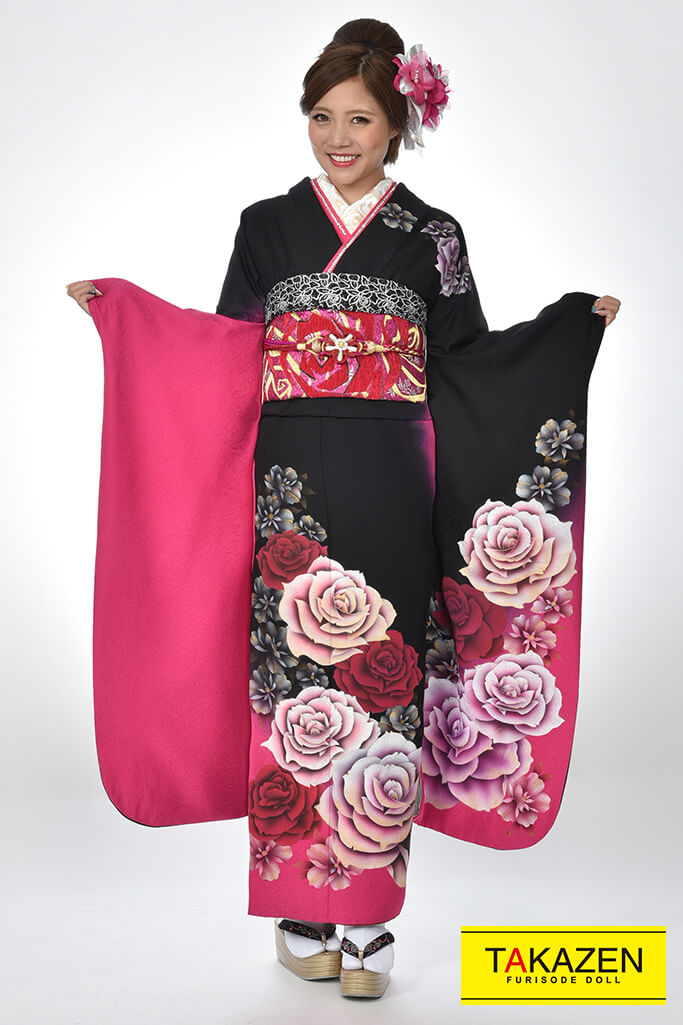 配送日指定可 振袖フルセット(黒・かっこいい系)150~160cm | www