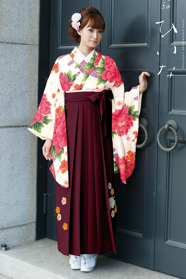 綺麗目古典　白/ピンク/赤　牡丹柄　上品　清楚　華やか　大人かわいい袴ネットレンタル　K30028