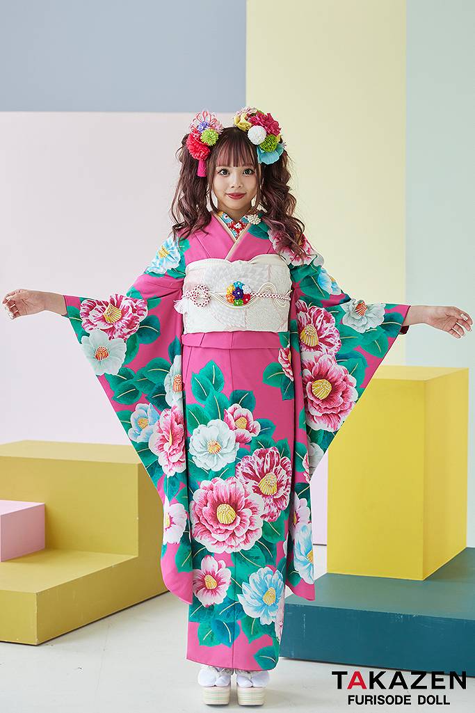 レトロポップ　　ショッキングピンク/エメラルドグリーン　大柄/椿柄　華やか　かわいい　個性的　派手色　ギャル　今日好き♡あいさちゃん　LB20